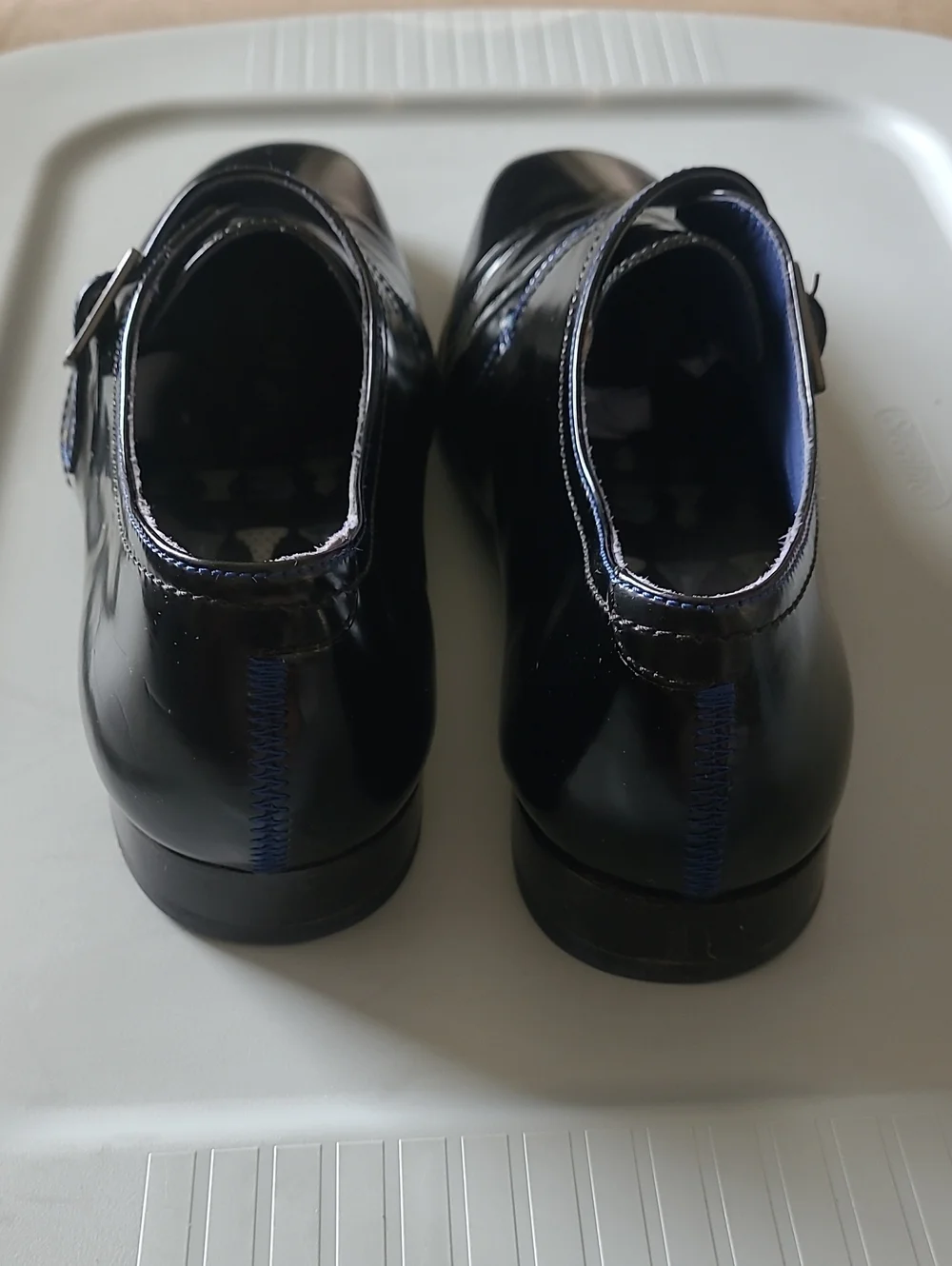 Ted Baker Huska Men's Black Patent Leather Dress Shoes with Blue Lining Size 13